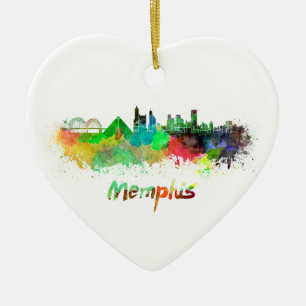 Memphis skyline im Watercolor Keramikornament