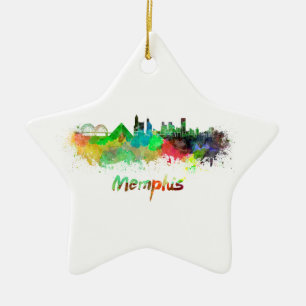 Memphis skyline im Watercolor Keramikornament
