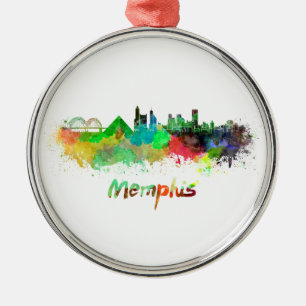 Memphis skyline im Watercolor Silbernes Ornament