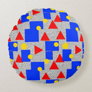 Memphis-Stil geometrisch, fett, Primärfarbe Abstra Rundes Kissen