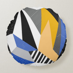 Memphis-Stil: Kreativer geometrischer Collage. Rundes Kissen