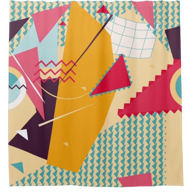 Memphis-Stimmung: Geometrischer Trend für Retro Duschvorhang (Vorderseite)