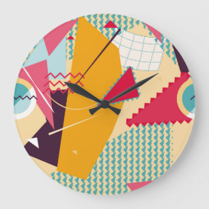 Memphis-Stimmung: Geometrischer Trend für Retro Große Wanduhr