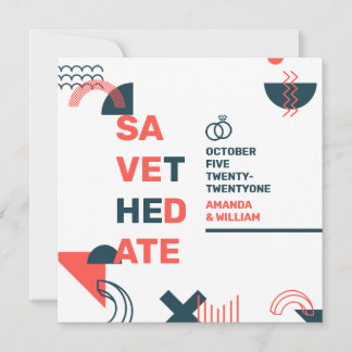 Memphis Style Abstrakt Red & Blue Wedding Save The Date