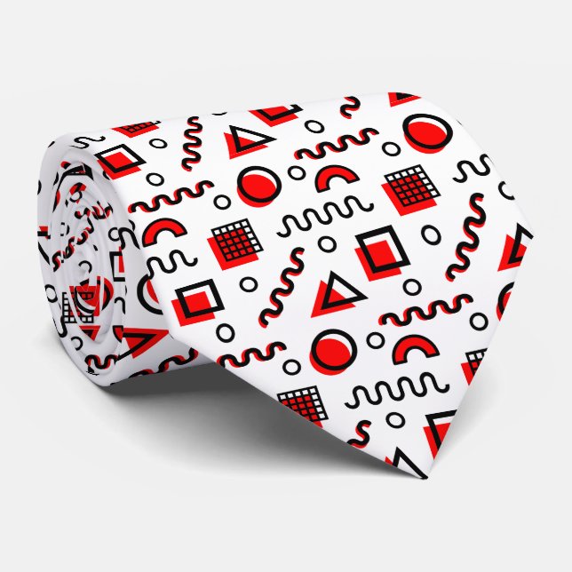 Memphis Style Geometric Pattern 110719 - Rot Krawatte (Gerollt)