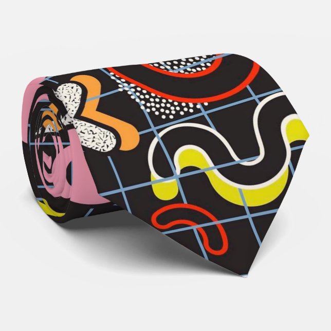 Memphis Style Pop Art Geometrisches Muster Nr. 1 Krawatte (Gerollt)