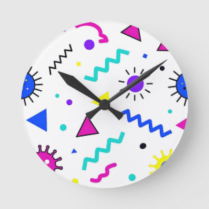Memphis Style Retro-Virus-Muster Neon Runde Wanduhr