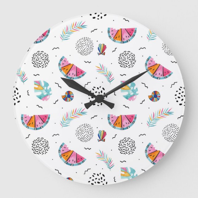 Memphis Style Tropical Summer Pattern Große Wanduhr (Vorderseite)