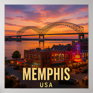 Memphis Tennessee Riverfront Bridge Reise-Geschenk Poster