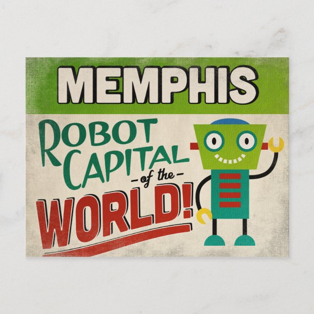 Memphis Tennessee Robot - Funny Vintag Postkarte (Vorderseite)