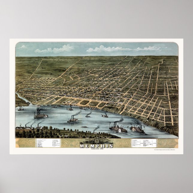Memphis, TN Panorama Karte - 1870 Poster (Vorne)