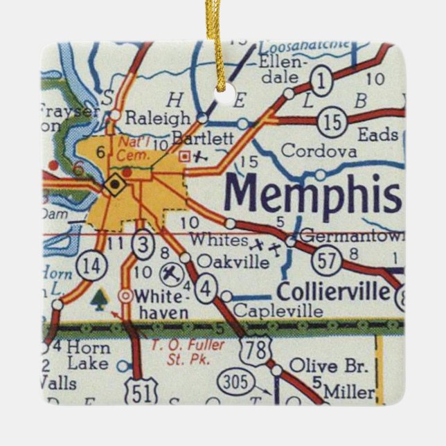 Memphis Vintag Map Keramikornament (Vorderseite)