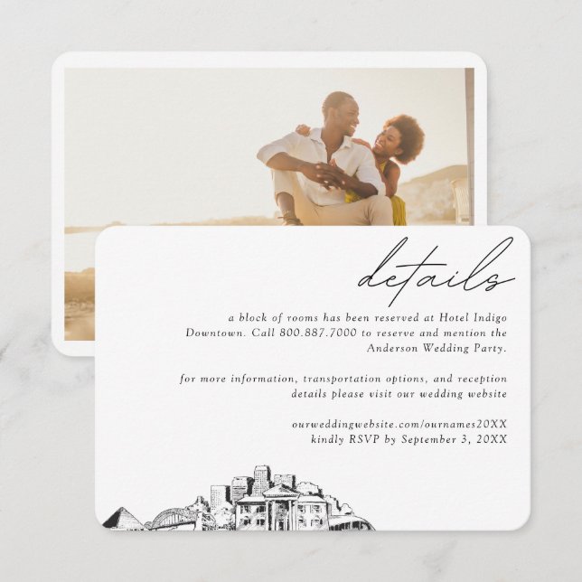 Memphis Wedding Hotel Zimmerblockdetails Begleitkarte (Vorne/Hinten)