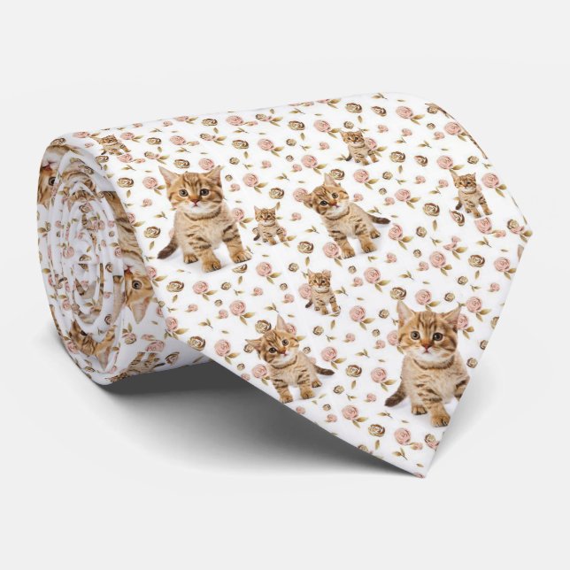 Men Designer Floral Kitten Katzen Krawatte (Gerollt)