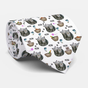Men Designer Katzen Kätzchen Meow Krawatte