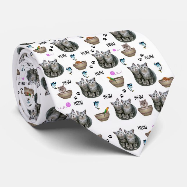 Men Designer Katzen Kätzchen Meow Krawatte (Gerollt)