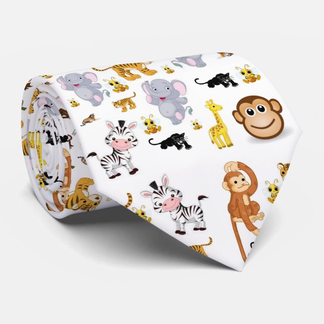 Men Designer Monkey Tiger Elephant Krawatte (Gerollt)