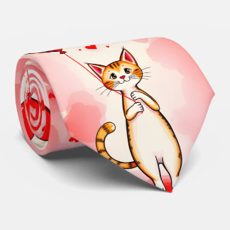 Men Designer Ties Cat Red Hearts Krawatte