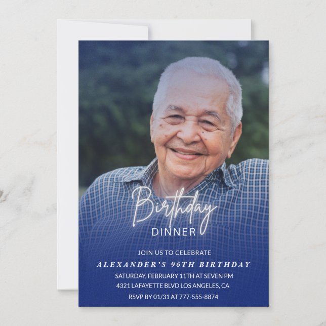 Men Dinner Foto Navy 96. Geburtstag Einladung (Vorderseite)