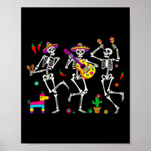 Men Funny Skeleton Tanzgitarre Pinata Cinco De Cin Poster