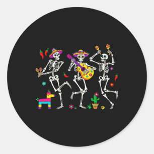 Men Funny Skeleton Tanzgitarre Pinata Cinco De Cin Runder Aufkleber