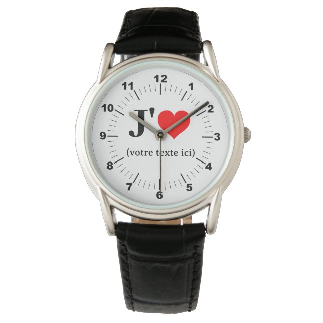 Men I Heart Classic Black Leather Strap Watch Armbanduhr (Vorderseite)