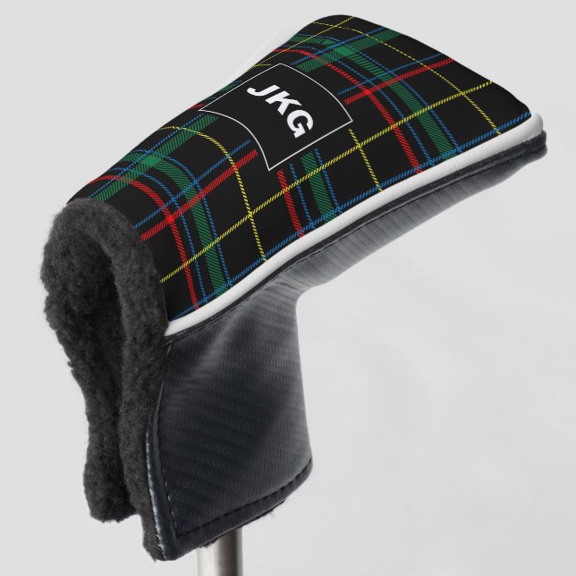 Men Mit Monogramm, moderner Black Green Kariert Ka Golf Headcover (3/4 Vorderseite)