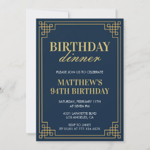 Men Navy Blue Geburtstagsessen 94. Geburtstag Einladung
