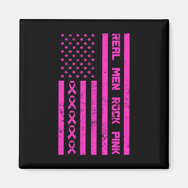 Men Rock Pink Ribbon Brustkrebs Bewusstsein Ameri Magnet (Vorne)