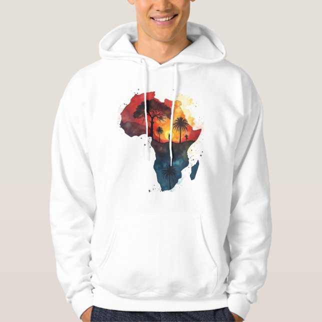Men’s Hoodie with Watercolor Africa Sunset Design (Vorderseite)