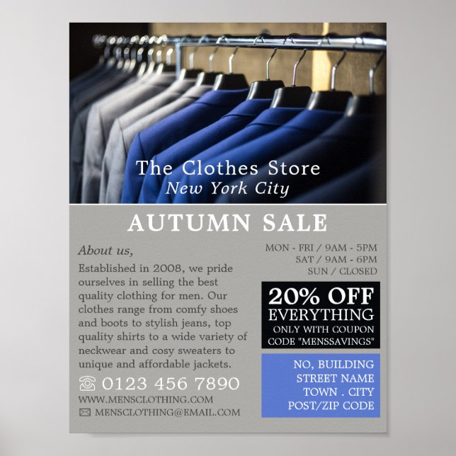 Men’s Suits, Men’s Clothing Store Advertising Poster (Vorne)