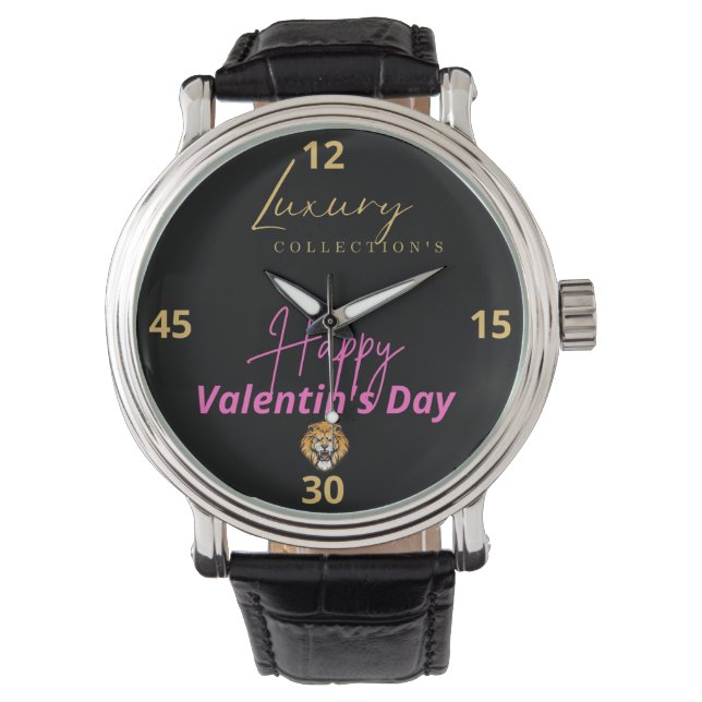 Men’s Vintage Black Leather Strap Watch Armbanduhr (Vorderseite)
