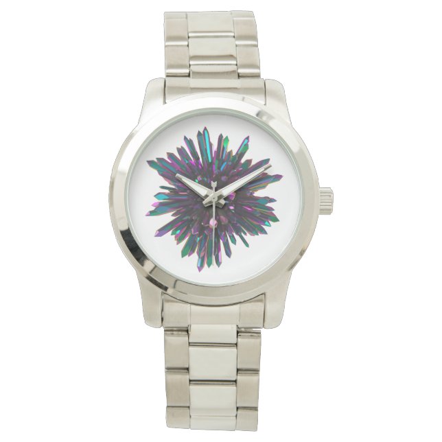 *~* Men Unisex Metallic Blue Lila Crystal Armbanduhr (Vorderseite)