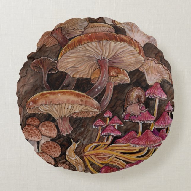 Menagerie der Pilze Rundes Kissen (Vorderseite)