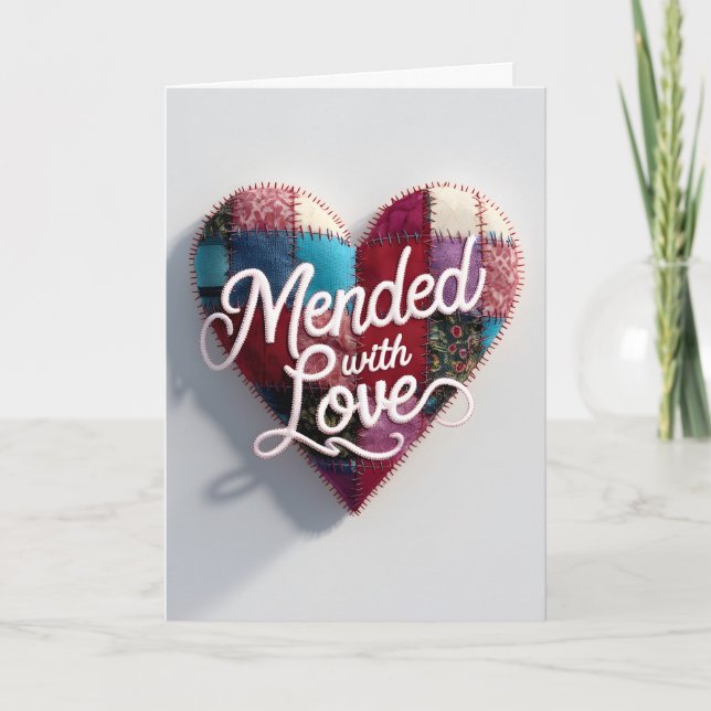 Mended with Love Greeting Card – Patchwork Heart  Karte (Vorderseite)