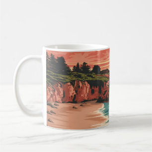 Mendocino Küste, Kalifornien Retro Wasserfarbe Kaffeetasse