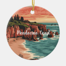 Mendocino Küste, Kalifornien Retro Wasserfarbe