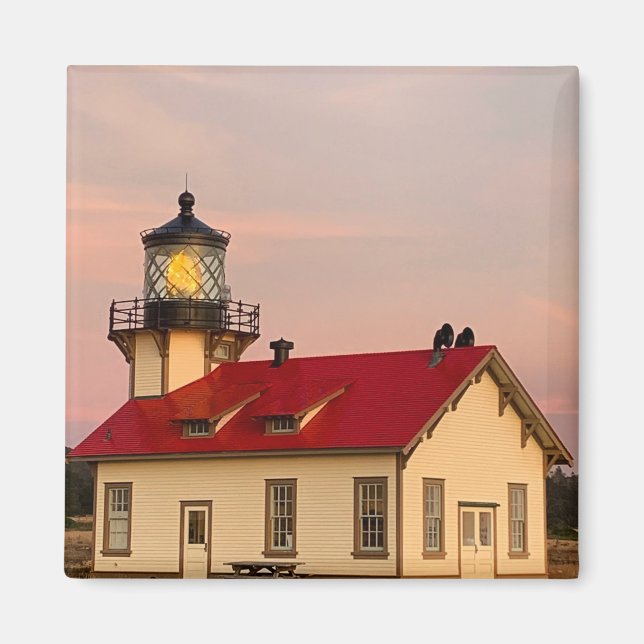 Mendocino Lighthouse Sunset Foto Magnet (Vorne)