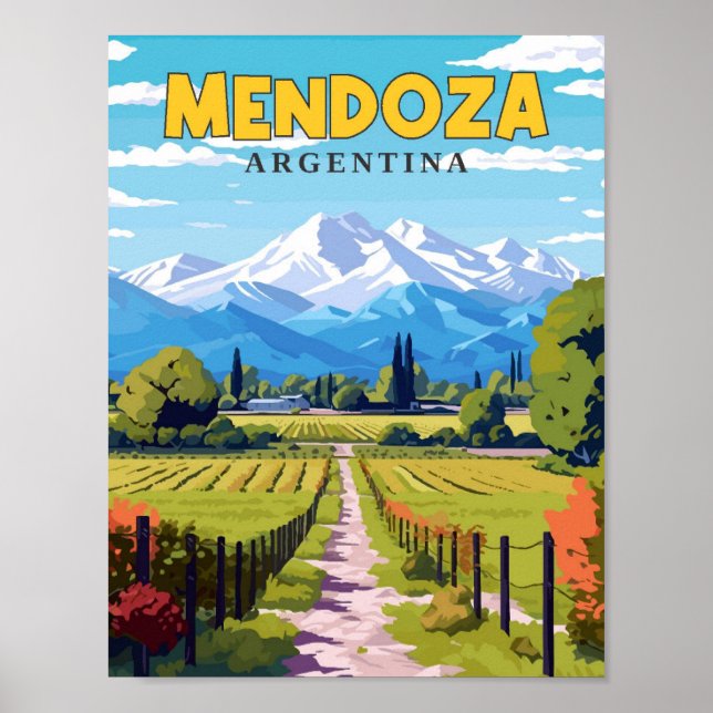 Mendoza Argentiniens Vintage-Illustration Poster (Vorne)