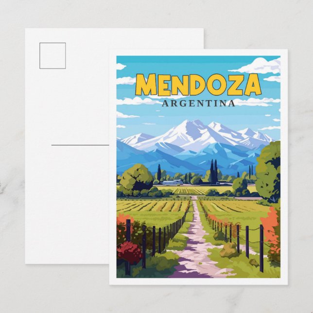 Mendoza Argentiniens Vintage-Illustration Postkarte (Vorne/Hinten)