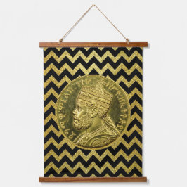 Menelik II Empire of Ethiopia Rasta Roots Wandteppich Mit Holzrahmen