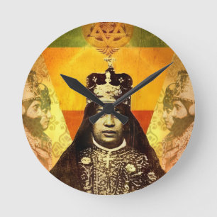 Menen Asfaw Haile Selassie HIM Jah Rastafari Runde Wanduhr
