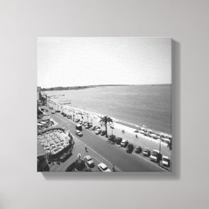 Menge der Leute auf Strand B&W erhöhte Ansicht Leinwanddruck