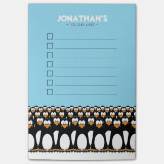 Menge der lustigen Cartoon Pinguine auf Schnee zu Post-it Klebezettel
