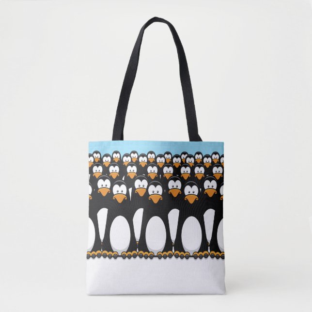Menge lustiger CartoonPenguins auf Schnee Tasche (Vorderseite)