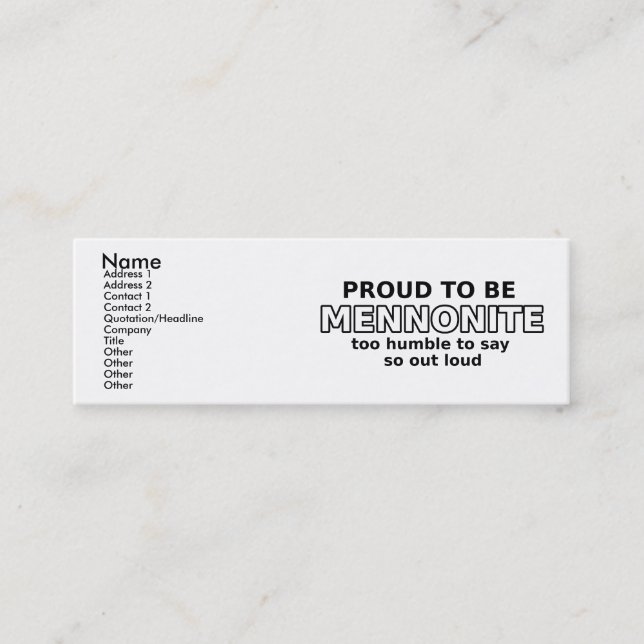 Mennonite Pride Funny Visitenkarte Spaß (Vorderseite)