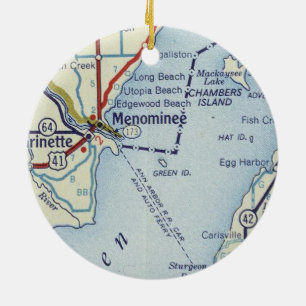 Menominee MI-Karte Keramik Ornament