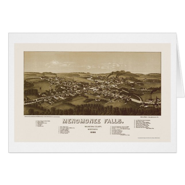 Menomonee Falls, carte panoramique de WI - 1886 (Devant horizontal)