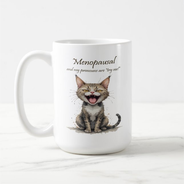 Menopause Humor Gestresste Wütende Katze Kaffeetasse (Links)