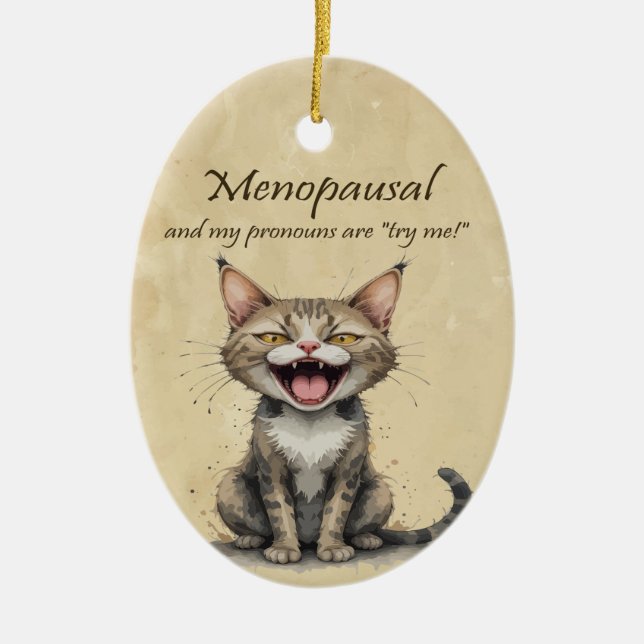 Menopause Humor Stressed Angry Cat Keramik Ornament (Vorne)